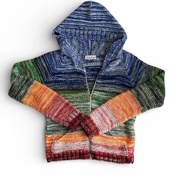 Vintage Women’s Crotchet Knit Hooded Full Zip Rainbow Sweater Retro M Whimsical - Picture 1 of 6